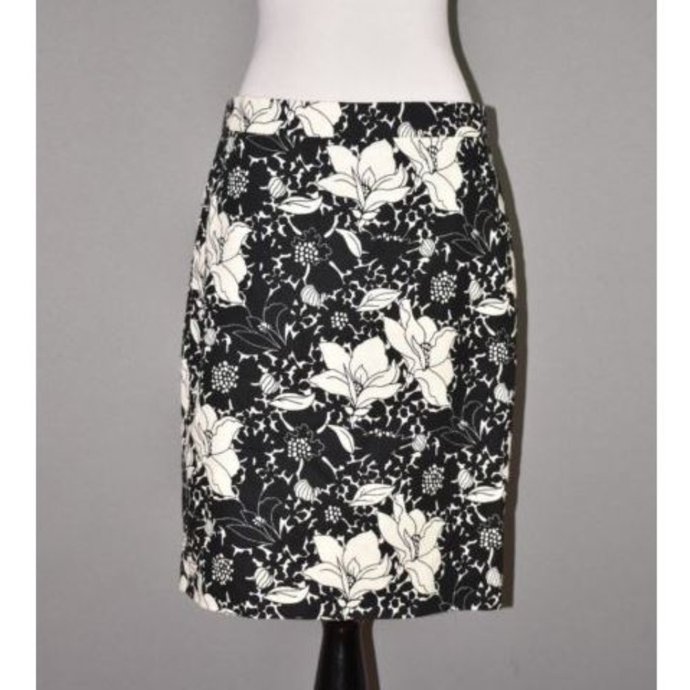 J. Crew Black Floral Basketweave Pencil Skirt